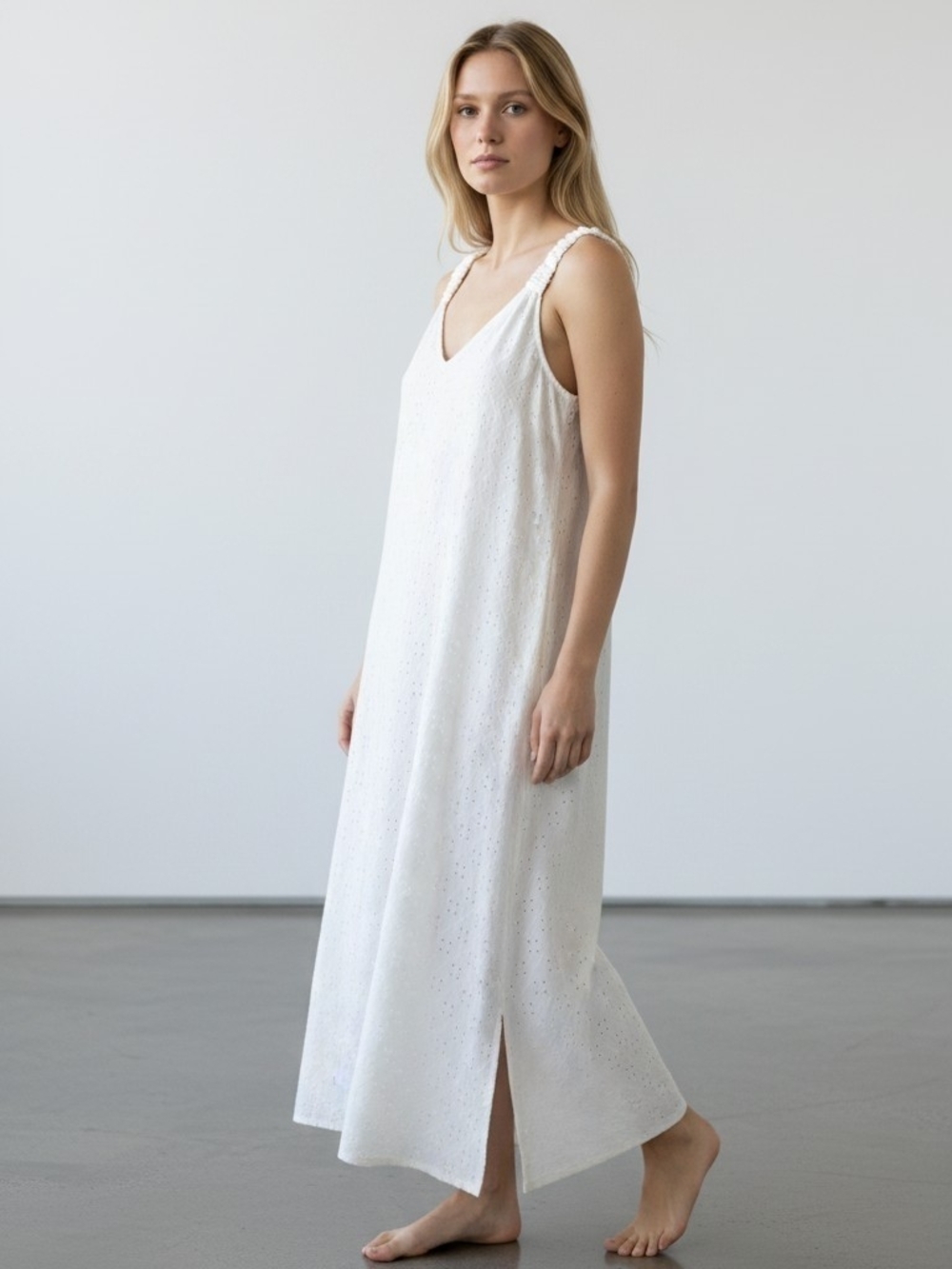 1.STATE White Eyelet V-Neck Tank Maxi Dress M Summer Cottagecore Coastal Boho
